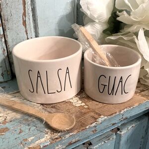 Rae Dunn salsa and guac with spoons